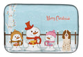 Merry Christmas Carolers Russian Spaniel Dish Drying Mat Absorbent Dish Drying Mat Pad for Kitchen Counter Dish Drainer Mat for Countertop, 14 x 21", Multicolor