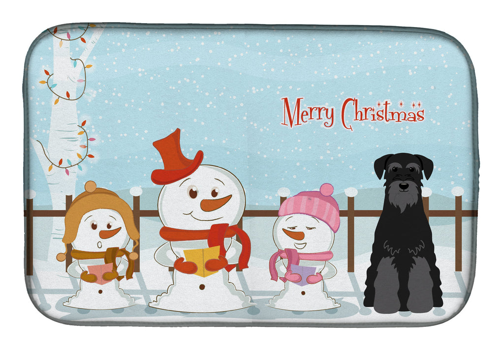 Merry Christmas Carolers Standard Schnauzer Black Dish Drying Mat Absorbent Dish Drying Mat Pad for Kitchen Counter Dish Drainer Mat for Countertop, 14 x 21", Multicolor