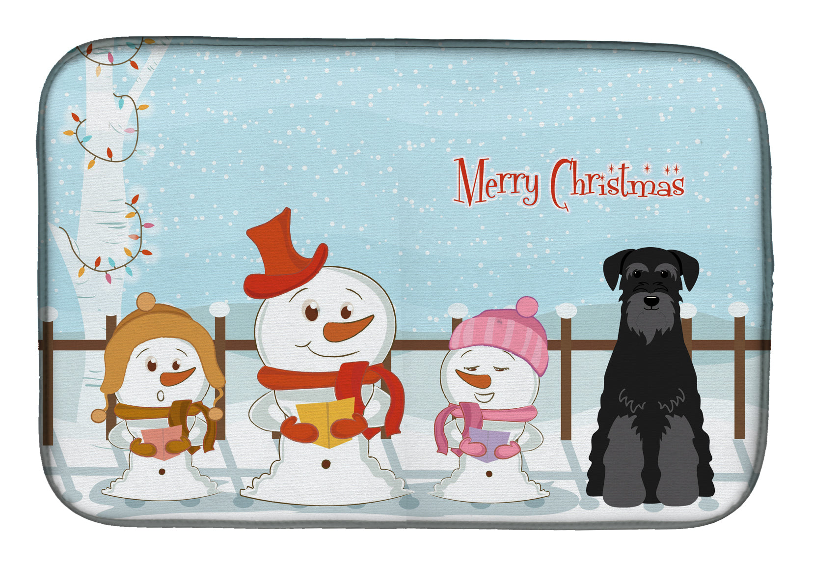 Merry Christmas Carolers Standard Schnauzer Black Dish Drying Mat Absorbent Dish Drying Mat Pad for Kitchen Counter Dish Drainer Mat for Countertop, 14 x 21", Multicolor