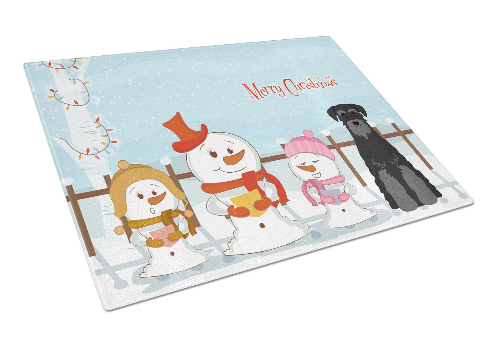 Merry Christmas Carolers Standard Schnauzer Black Cutting Board Tempered Glass Kitchen Cutting Surface, Heat Resistant Chopping, Non-Slip Feet, Food Prep & Serving