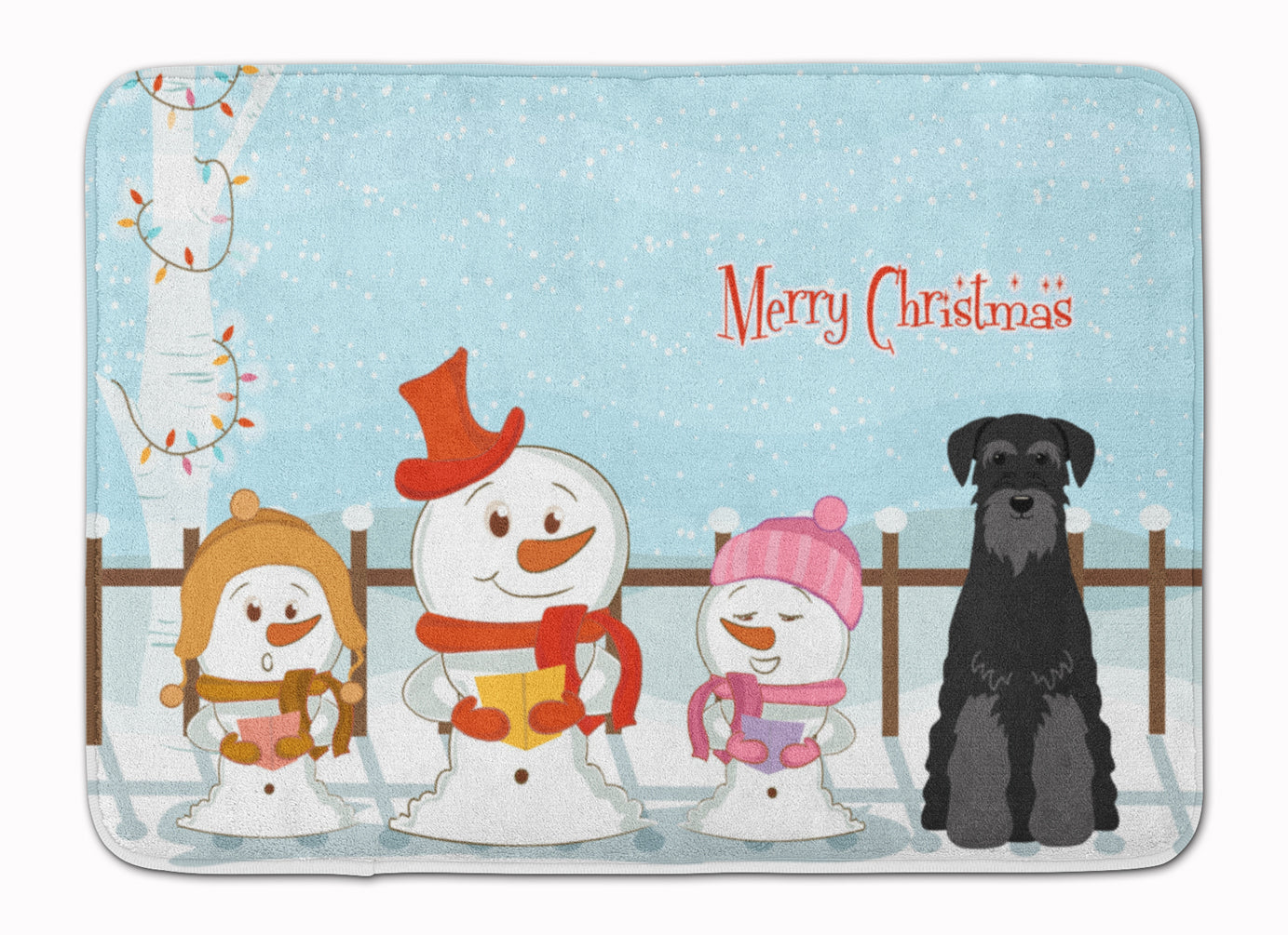 Merry Christmas Carolers Standard Schnauzer Black Memory Foam Kitchen Mat Machine Washable Anti-Fatigue Cushion Comfort Bath or Kitchen Rug