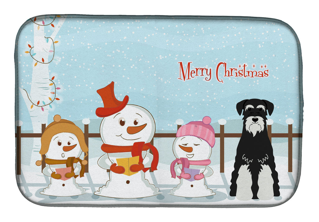 Merry Christmas Carolers Standard Schnauzer Salt and Pepper Dish Drying Mat Absorbent Dish Drying Mat Pad for Kitchen Counter Dish Drainer Mat for Countertop, 14 x 21", Multicolor
