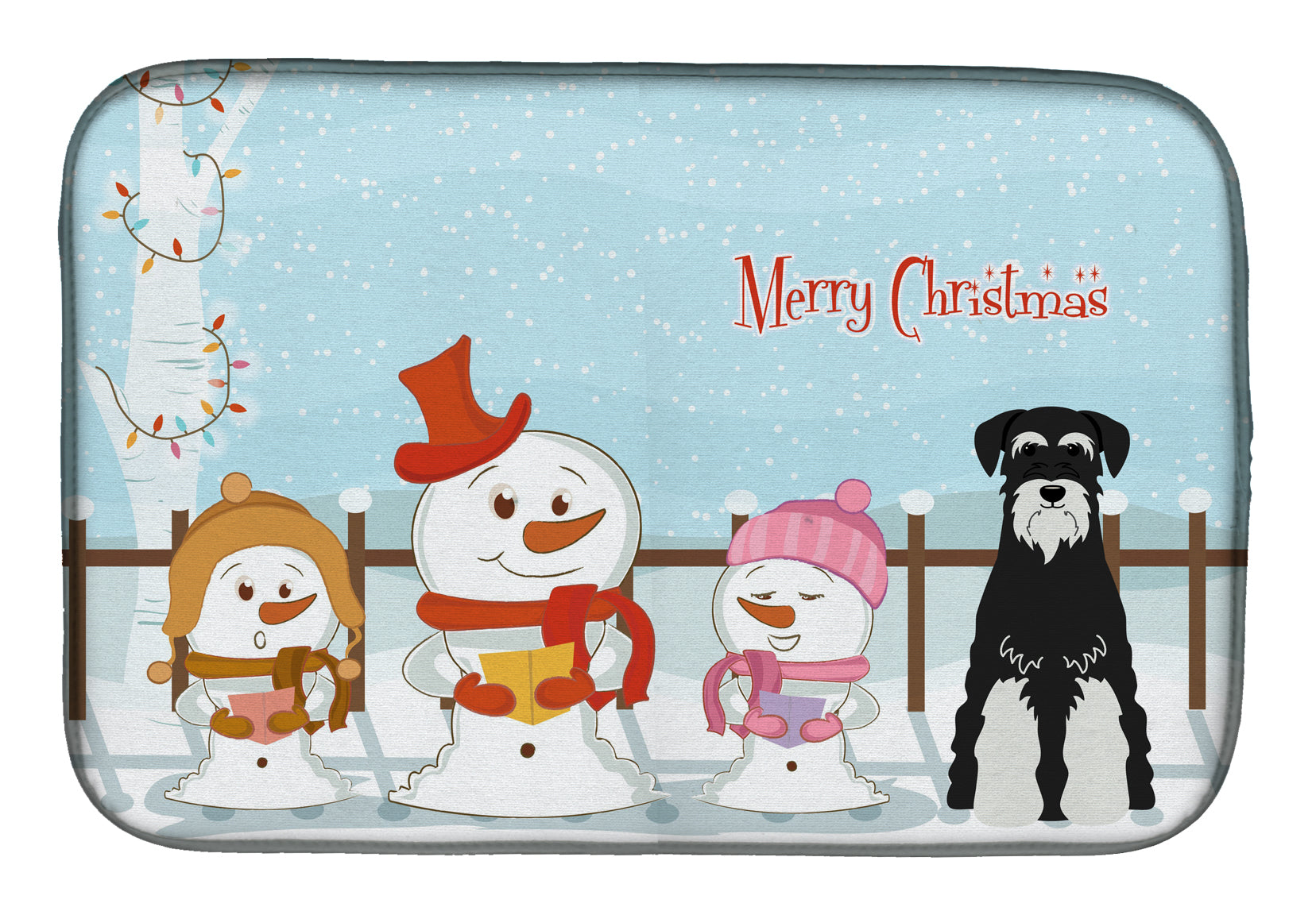 Merry Christmas Carolers Standard Schnauzer Salt and Pepper Dish Drying Mat Absorbent Dish Drying Mat Pad for Kitchen Counter Dish Drainer Mat for Countertop, 14 x 21", Multicolor