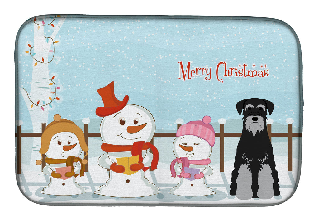 Merry Christmas Carolers Standard Schnauzer Black Grey Dish Drying Mat Absorbent Dish Drying Mat Pad for Kitchen Counter Dish Drainer Mat for Countertop, 14 x 21", Multicolor