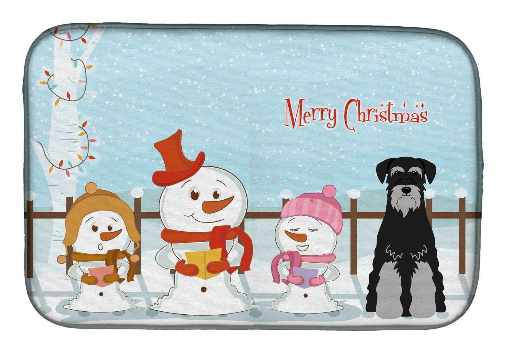 Merry Christmas Carolers Standard Schnauzer Black Grey Dish Drying Mat Absorbent Dish Drying Mat Pad for Kitchen Counter Dish Drainer Mat for Countertop, 14 x 21", Multicolor