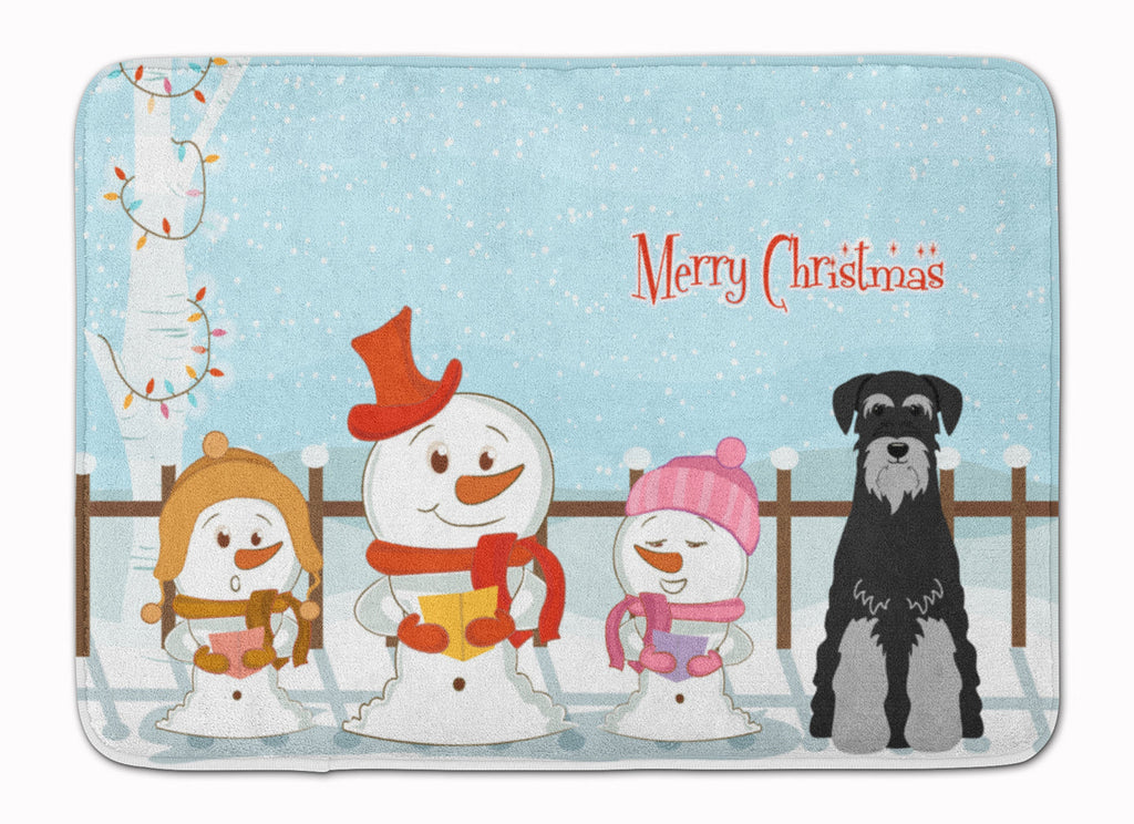 Merry Christmas Carolers Standard Schnauzer Black Grey Memory Foam Kitchen Mat Machine Washable Anti-Fatigue Cushion Comfort Bath or Kitchen Rug