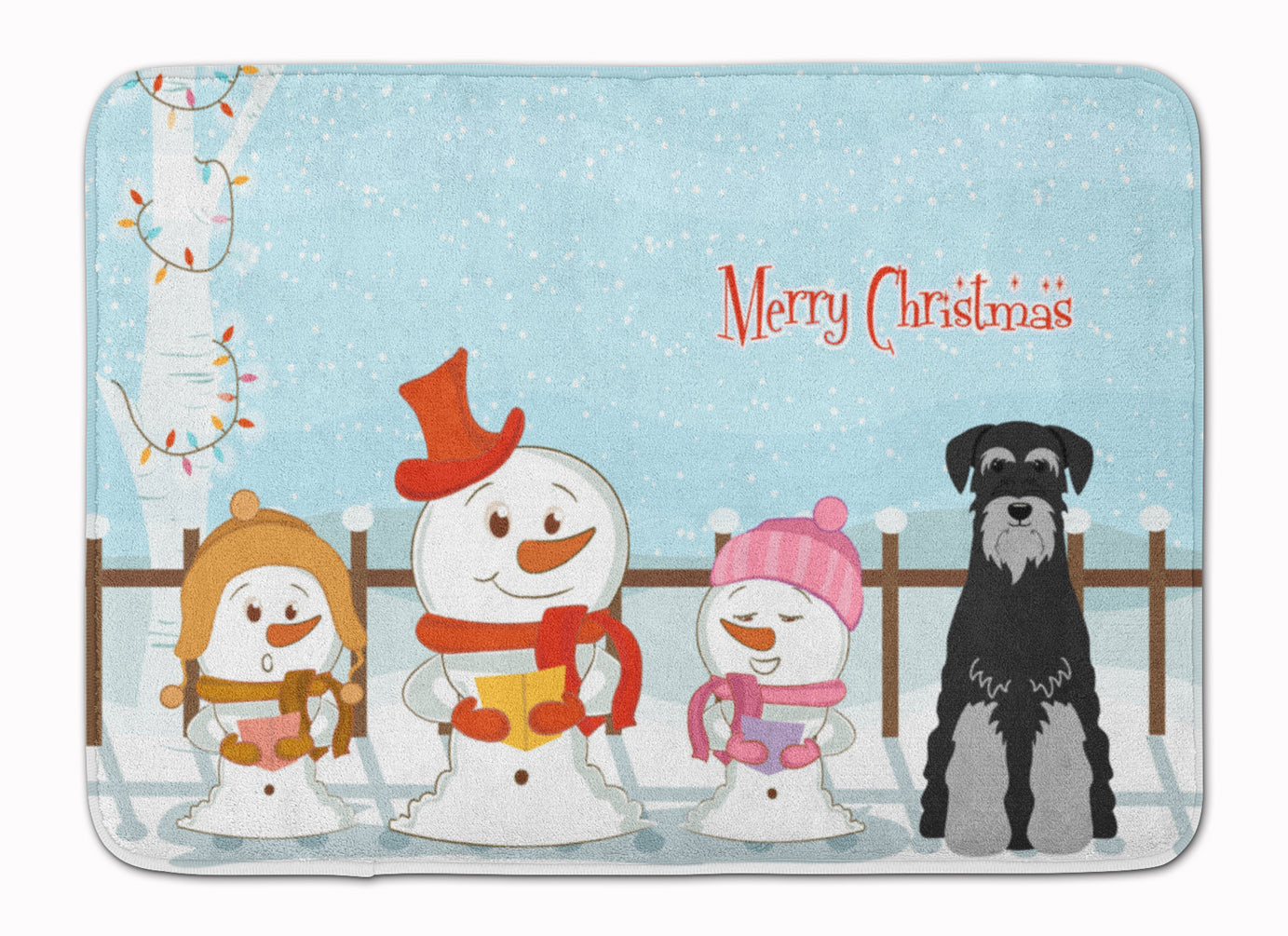 Merry Christmas Carolers Standard Schnauzer Black Grey Memory Foam Kitchen Mat Machine Washable Anti-Fatigue Cushion Comfort Bath or Kitchen Rug