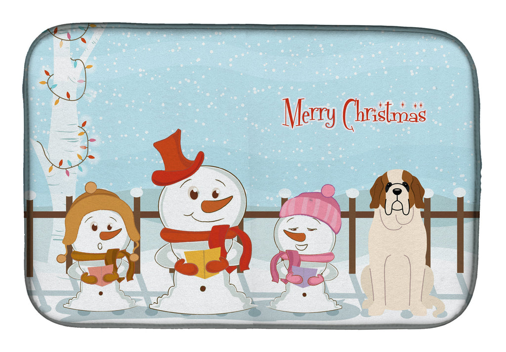 Merry Christmas Carolers Saint Bernard Dish Drying Mat Absorbent Dish Drying Mat Pad for Kitchen Counter Dish Drainer Mat for Countertop, 14 x 21", Multicolor