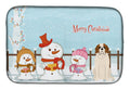 Merry Christmas Carolers Saint Bernard Dish Drying Mat Absorbent Dish Drying Mat Pad for Kitchen Counter Dish Drainer Mat for Countertop, 14 x 21", Multicolor