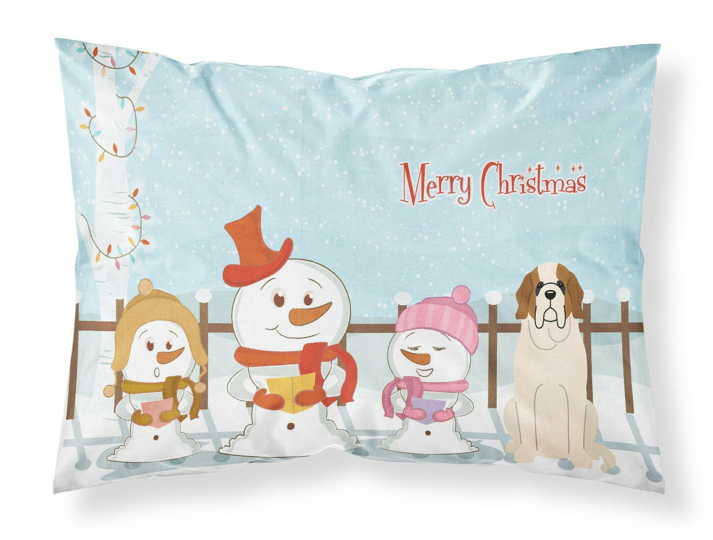 Merry Christmas Carolers Saint Bernard Standard Pillowcase Lightweight Super Soft Easy Care Decorative Artwork Pillowcase, Standard