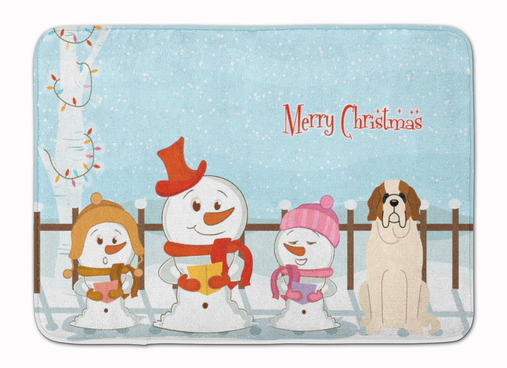 Merry Christmas Carolers Saint Bernard Memory Foam Kitchen Mat Machine Washable Anti-Fatigue Cushion Comfort Bath or Kitchen Rug