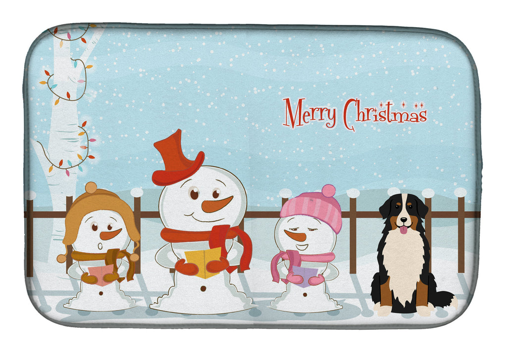 Merry Christmas Carolers Bernese Mountain Dog Dish Drying Mat Absorbent Dish Drying Mat Pad for Kitchen Counter Dish Drainer Mat for Countertop, 14 x 21", Multicolor