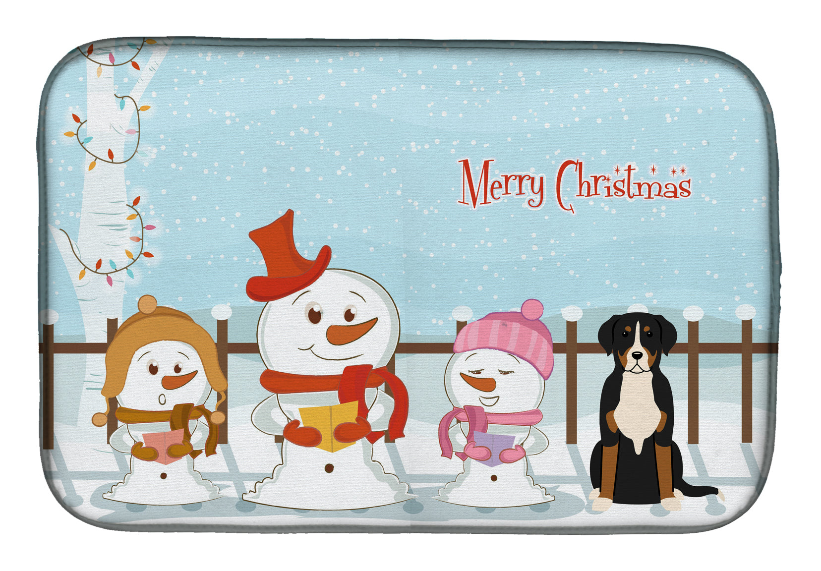 Merry Christmas Carolers Greater Swiss Mountain Dog Dish Drying Mat Absorbent Dish Drying Mat Pad for Kitchen Counter Dish Drainer Mat for Countertop, 14 x 21", Multicolor