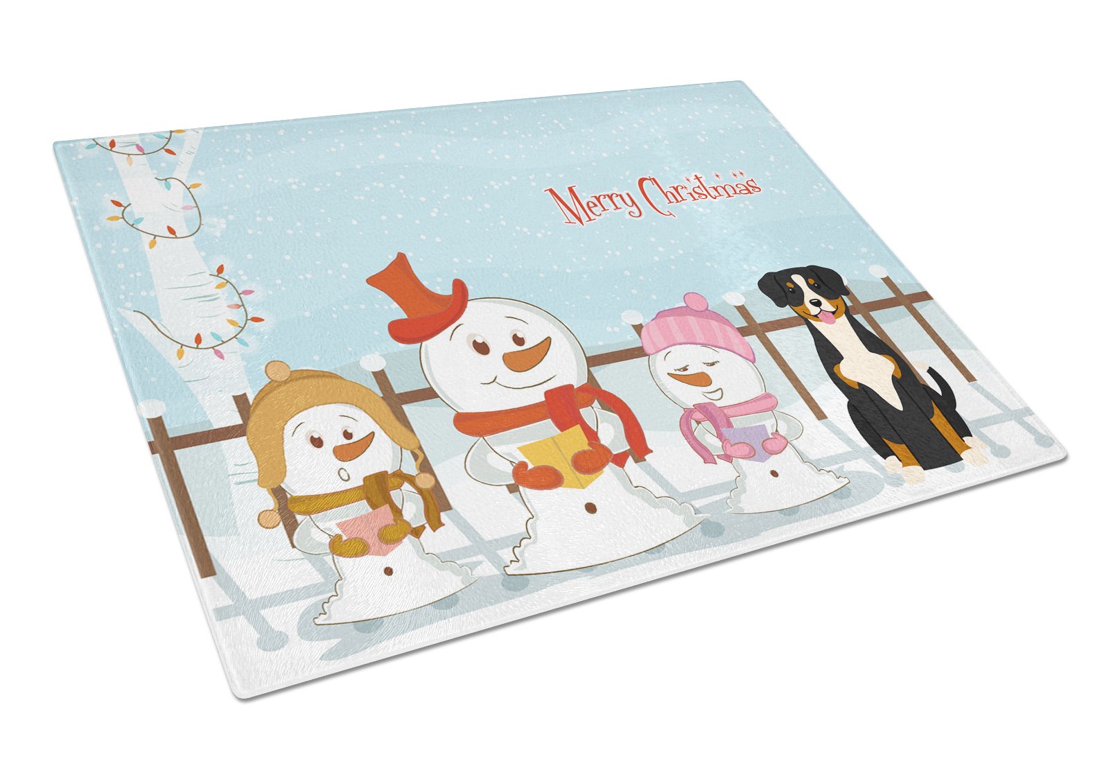 Merry Christmas Carolers Entlebucher Cutting Board Tempered Glass Kitchen Cutting Surface, Heat Resistant Chopping, Non-Slip Feet, Food Prep & Serving