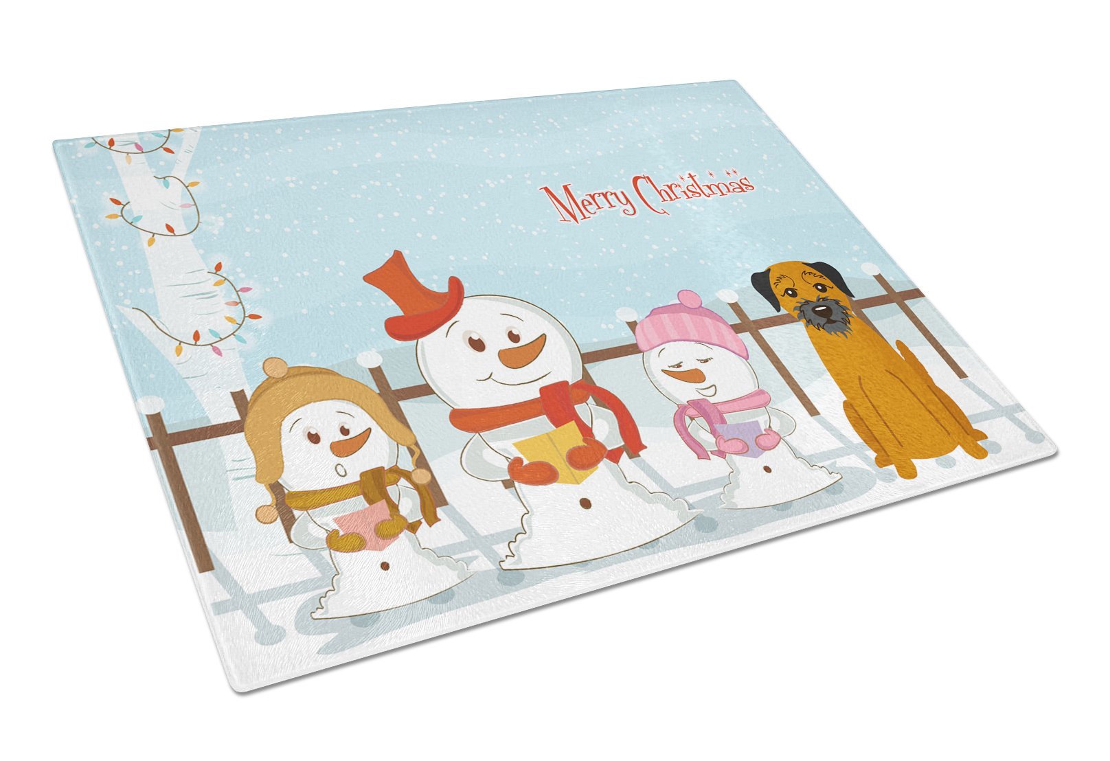 Merry Christmas Carolers Border Terrier Cutting Board Tempered Glass Kitchen Cutting Surface, Heat Resistant Chopping, Non-Slip Feet, Food Prep & Serving