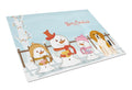 Merry Christmas Carolers Beagle Tricolor Cutting Board Tempered Glass Kitchen Cutting Surface, Heat Resistant Chopping, Non-Slip Feet, Food Prep & Serving