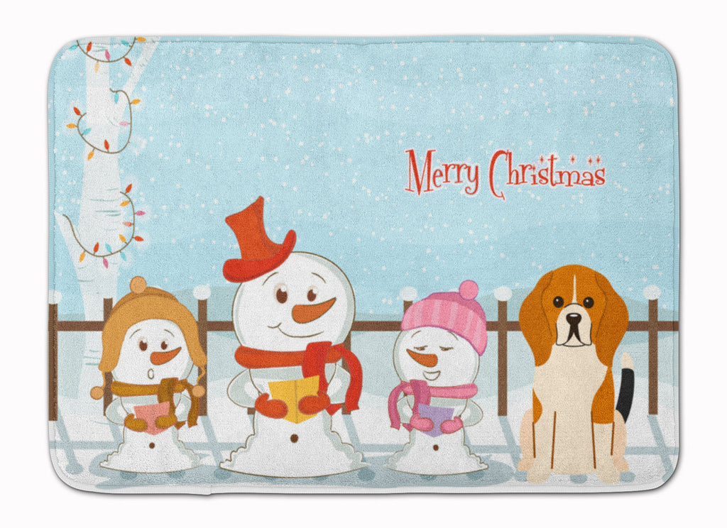 Merry Christmas Carolers Beagle Tricolor Memory Foam Kitchen Mat Machine Washable Anti-Fatigue Cushion Comfort Bath or Kitchen Rug