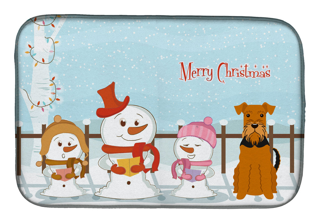 Merry Christmas Carolers Airedale Dish Drying Mat Absorbent Dish Drying Mat Pad for Kitchen Counter Dish Drainer Mat for Countertop, 14 x 21", Multicolor