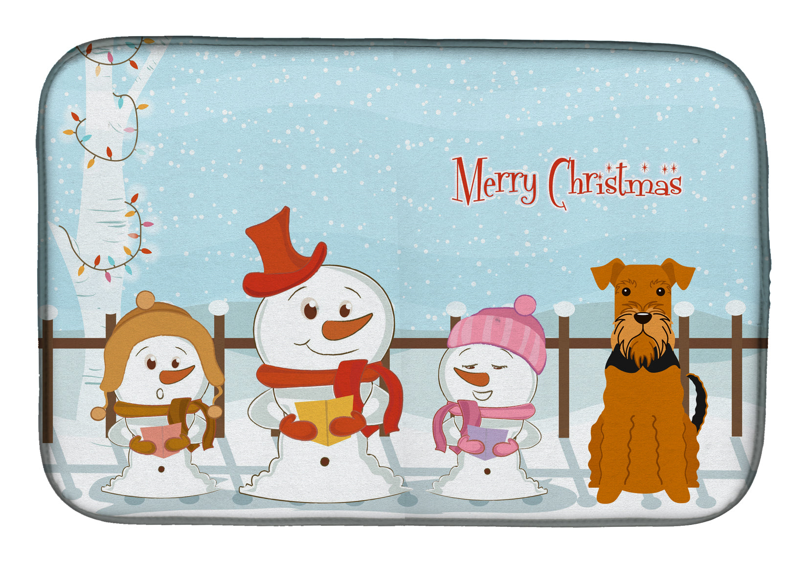 Merry Christmas Carolers Airedale Dish Drying Mat Absorbent Dish Drying Mat Pad for Kitchen Counter Dish Drainer Mat for Countertop, 14 x 21", Multicolor