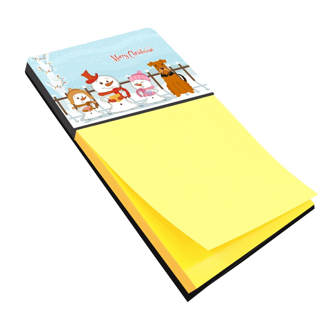 Merry Christmas Carolers Airedale Watercolor Sticky Note Holder Refillable Dispenser Desk Accessory 3x3 Pad Gift