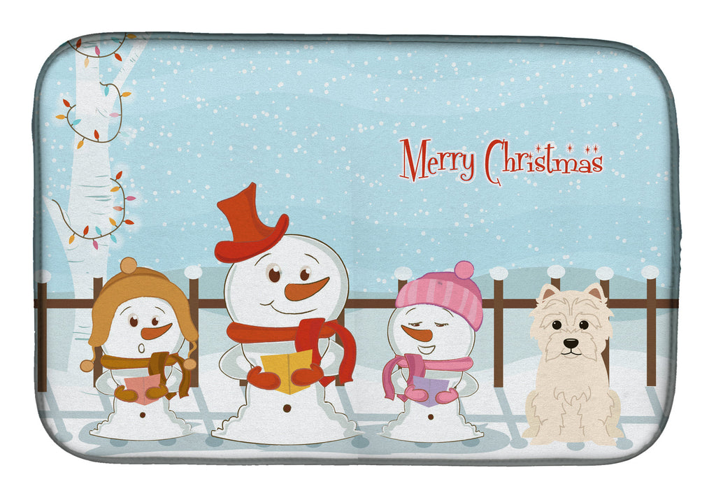 Merry Christmas Carolers Westie Dish Drying Mat Absorbent Dish Drying Mat Pad for Kitchen Counter Dish Drainer Mat for Countertop, 14 x 21", Multicolor