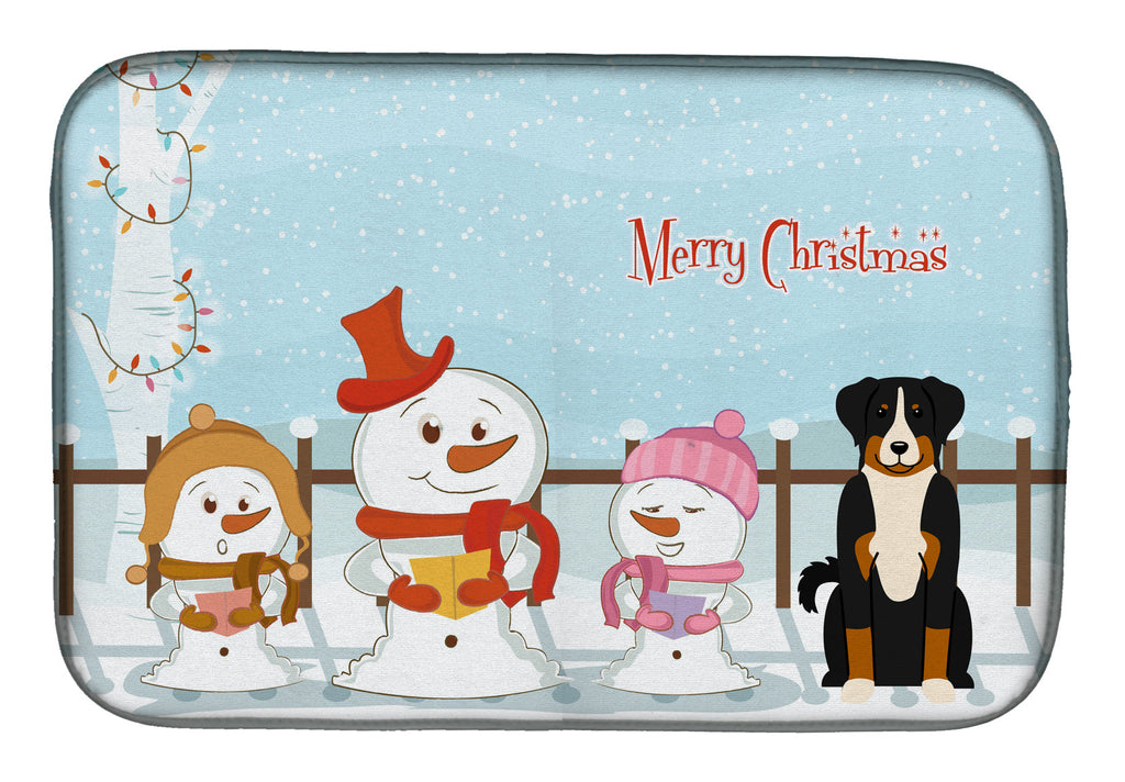 Merry Christmas Carolers Appenzeller Sennenhund Dish Drying Mat Absorbent Dish Drying Mat Pad for Kitchen Counter Dish Drainer Mat for Countertop, 14 x 21", Multicolor