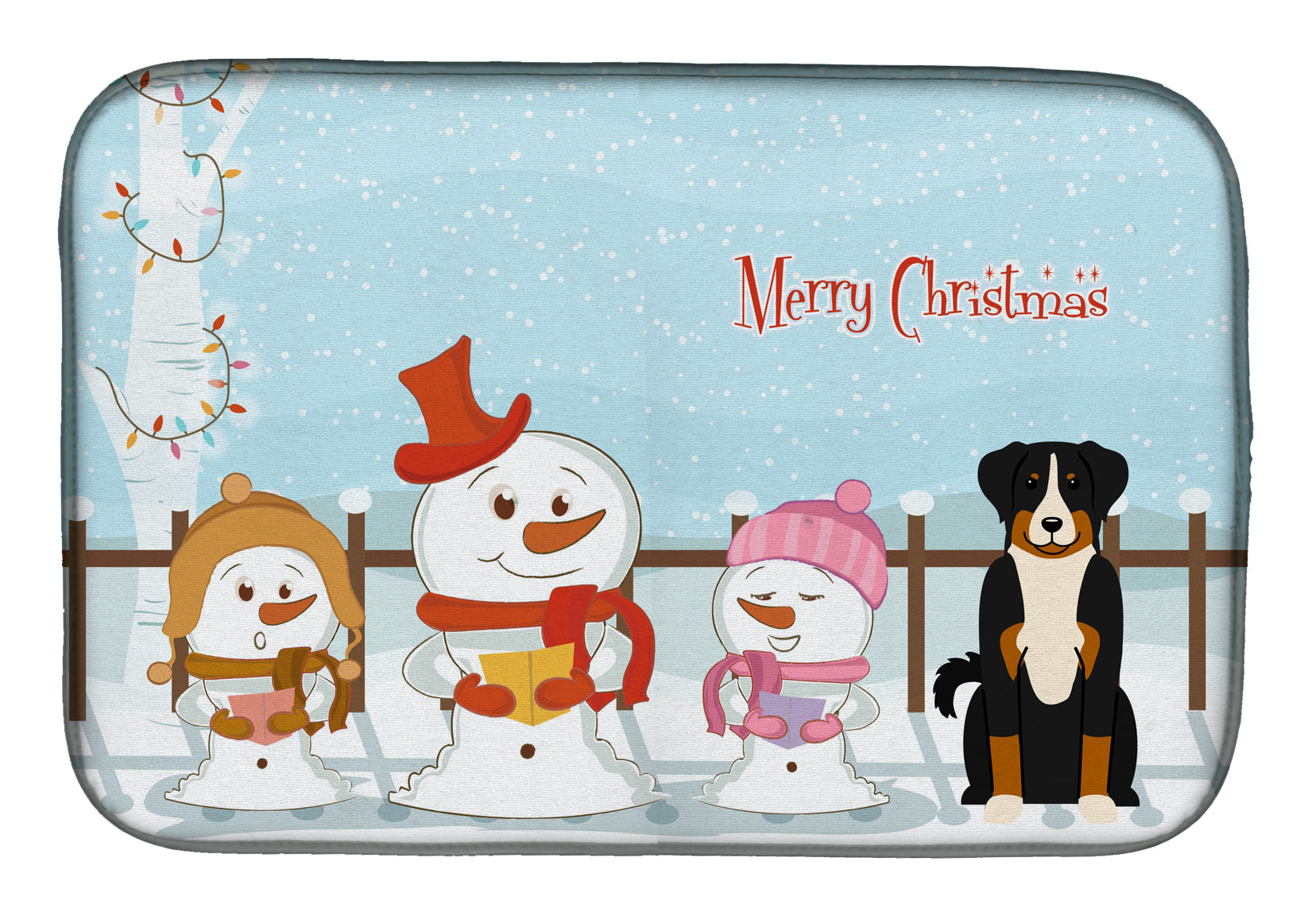 Merry Christmas Carolers Appenzeller Sennenhund Dish Drying Mat Absorbent Dish Drying Mat Pad for Kitchen Counter Dish Drainer Mat for Countertop, 14 x 21", Multicolor