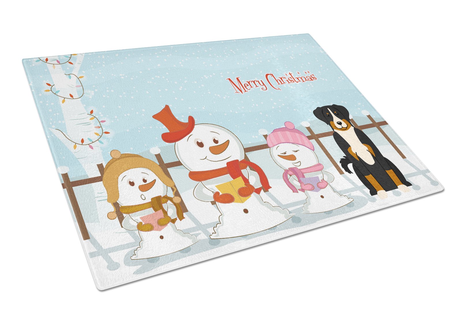 Merry Christmas Carolers Appenzeller Sennenhund Cutting Board Tempered Glass Kitchen Cutting Surface, Heat Resistant Chopping, Non-Slip Feet, Food Prep & Serving