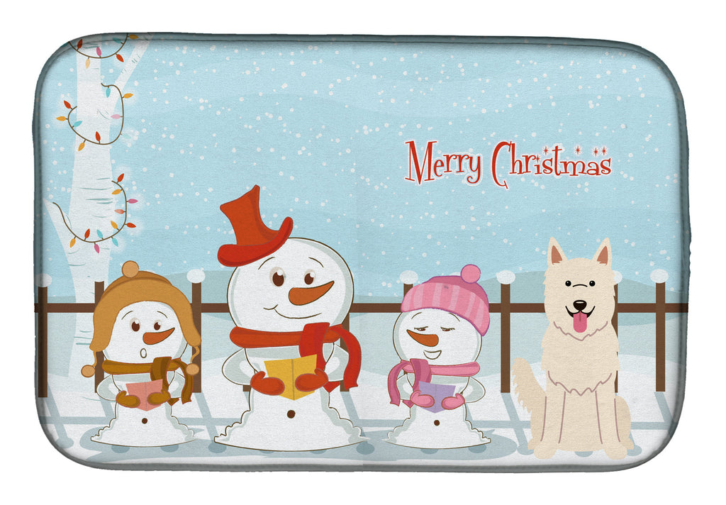 Merry Christmas Carolers White German Shepherd Dish Drying Mat Absorbent Dish Drying Mat Pad for Kitchen Counter Dish Drainer Mat for Countertop, 14 x 21", Multicolor