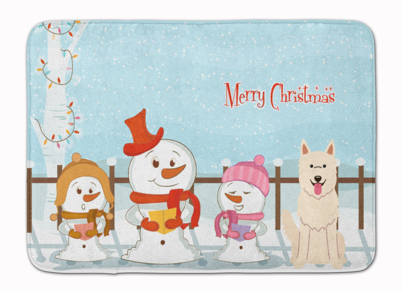 Merry Christmas Carolers White German Shepherd Memory Foam Kitchen Mat Machine Washable Anti-Fatigue Cushion Comfort Bath or Kitchen Rug