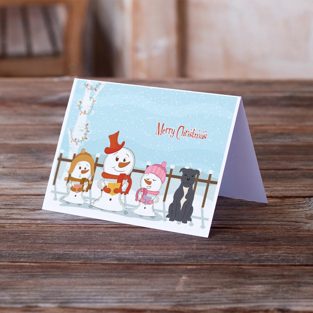 Merry Christmas Carolers Staffordshire Bull Terrier Blue Greeting Cards Pack of 8 Blank Cards with Envelopes Whimsical A7 Size 5x7