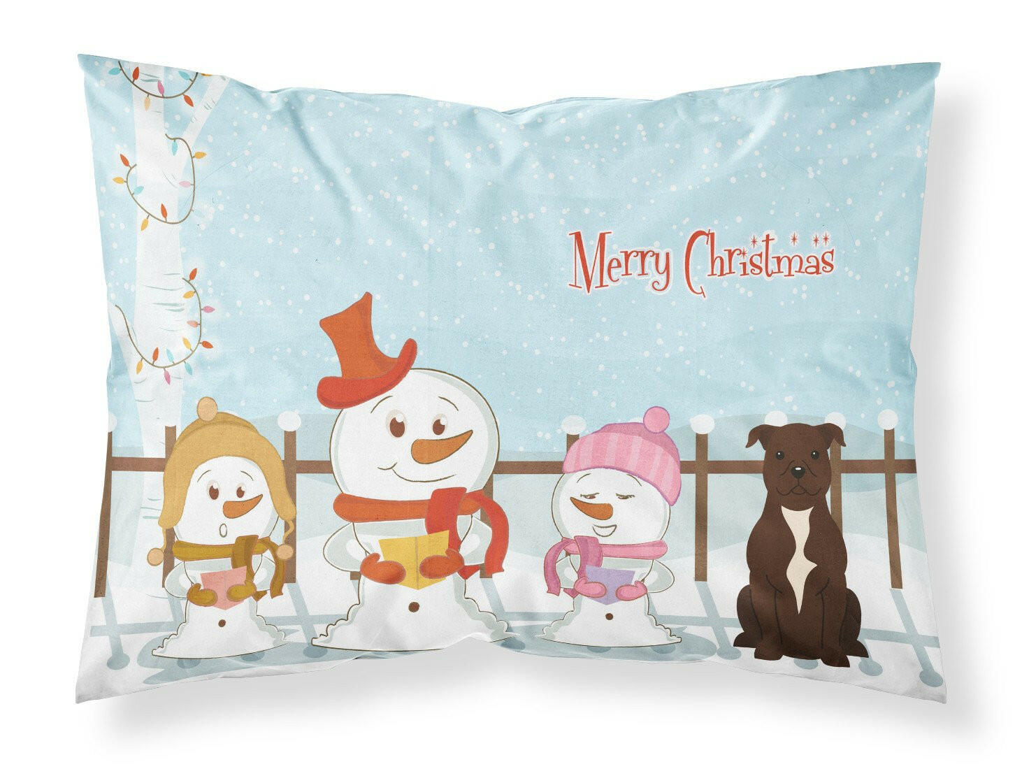 Merry Christmas Carolers Staffordshire Bull Terrier Chocolate Standard Pillowcase Lightweight Super Soft Easy Care Decorative Artwork Pillowcase, Standard