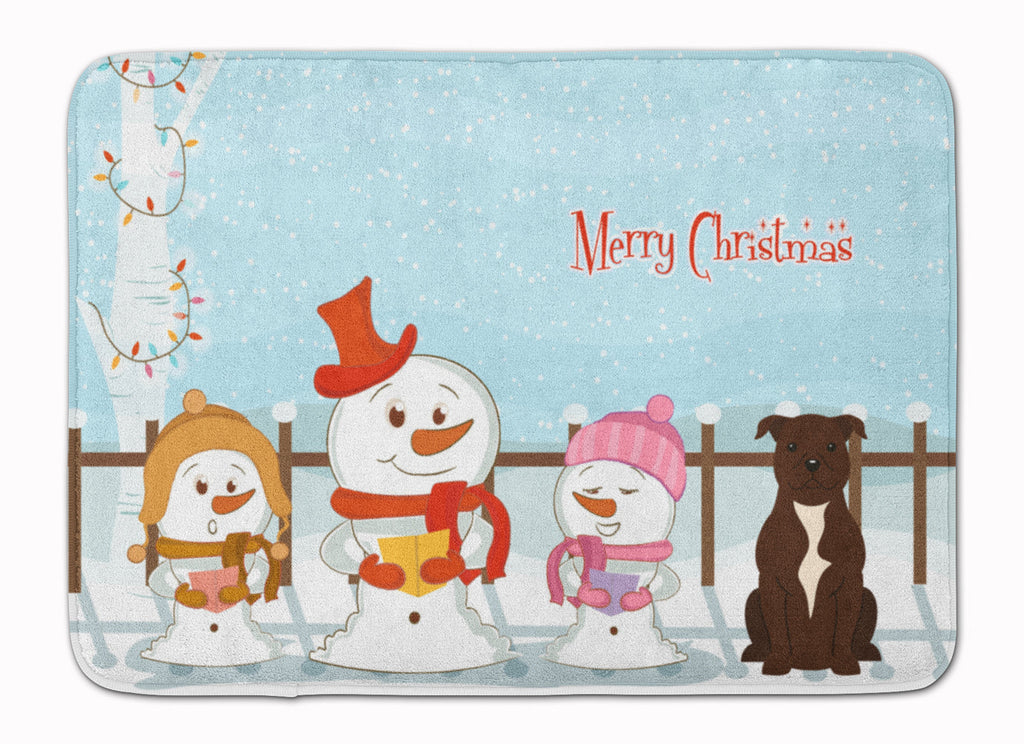 Merry Christmas Carolers Staffordshire Bull Terrier Chocolate Memory Foam Kitchen Mat Machine Washable Anti-Fatigue Cushion Comfort Bath or Kitchen Rug