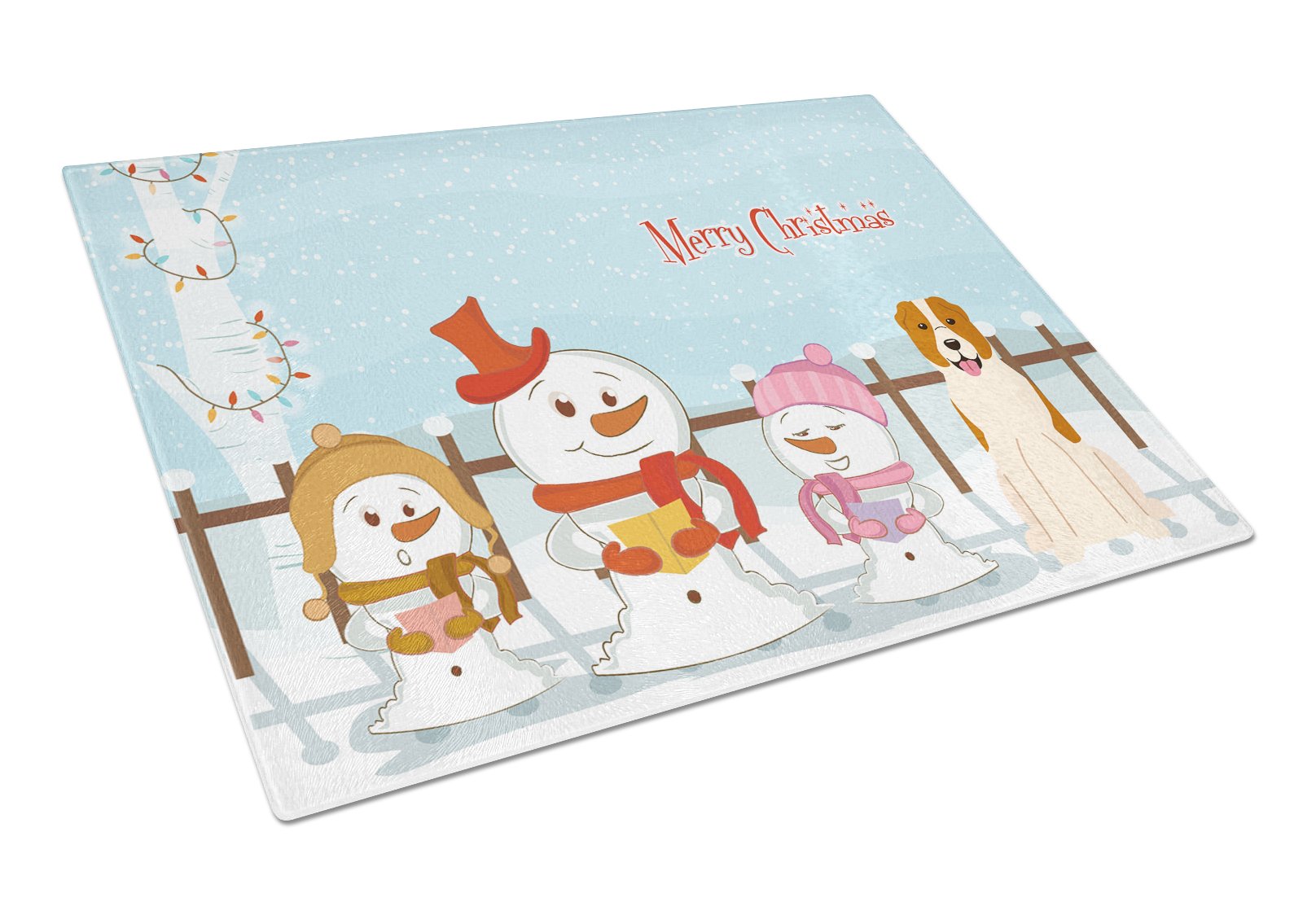 Merry Christmas Carolers Central Asian Shepherd Dog Cutting Board Tempered Glass Kitchen Cutting Surface, Heat Resistant Chopping, Non-Slip Feet, Food Prep & Serving