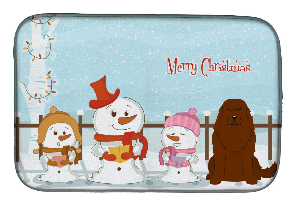 Merry Christmas Carolers Caucasian Shepherd Dog Dish Drying Mat Absorbent Dish Drying Mat Pad for Kitchen Counter Dish Drainer Mat for Countertop, 14 x 21", Multicolor