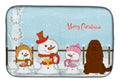 Merry Christmas Carolers Caucasian Shepherd Dog Dish Drying Mat Absorbent Dish Drying Mat Pad for Kitchen Counter Dish Drainer Mat for Countertop, 14 x 21", Multicolor