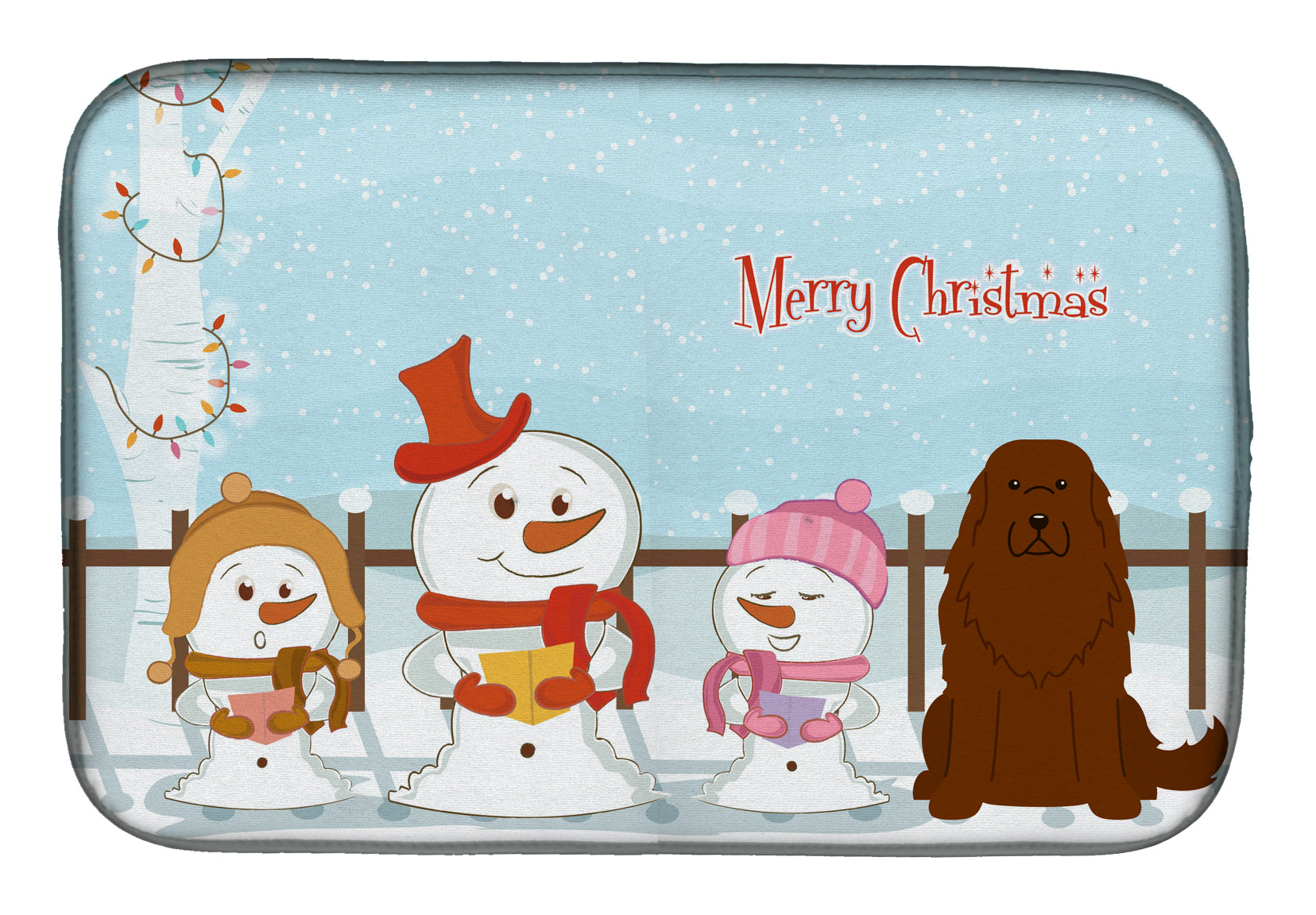 Merry Christmas Carolers Caucasian Shepherd Dog Dish Drying Mat Absorbent Dish Drying Mat Pad for Kitchen Counter Dish Drainer Mat for Countertop, 14 x 21", Multicolor