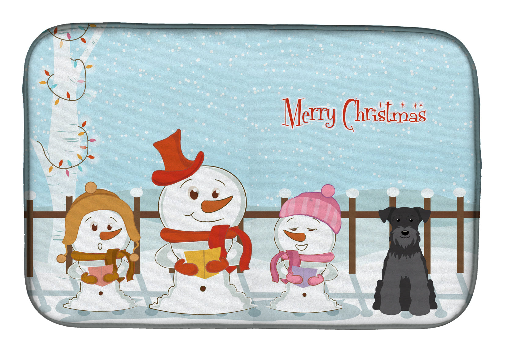 Merry Christmas Carolers Miniature Schnauzer Black Dish Drying Mat Absorbent Dish Drying Mat Pad for Kitchen Counter Dish Drainer Mat for Countertop, 14 x 21", Multicolor