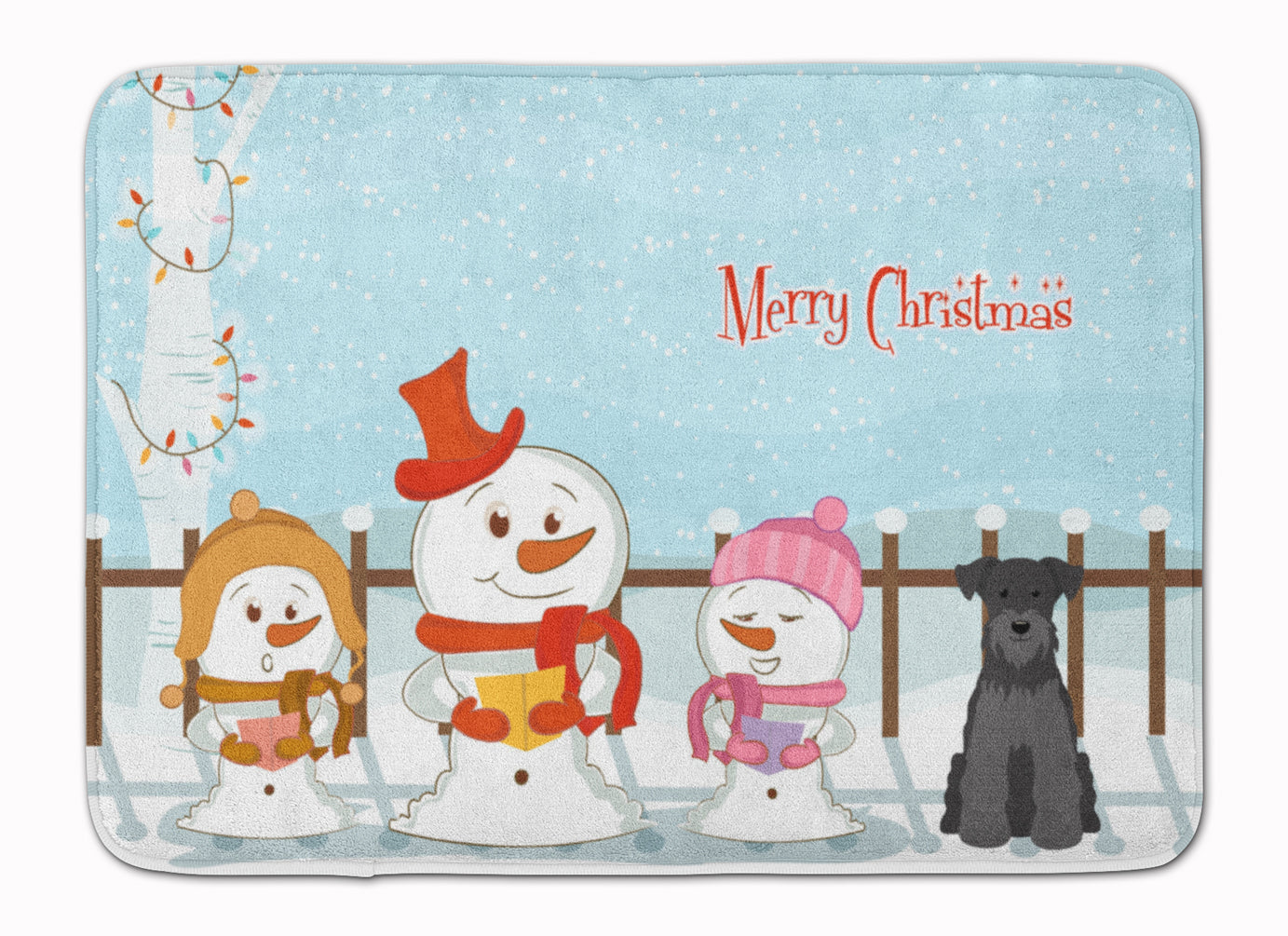 Merry Christmas Carolers Miniature Schnauzer Black Memory Foam Kitchen Mat Machine Washable Anti-Fatigue Cushion Comfort Bath or Kitchen Rug