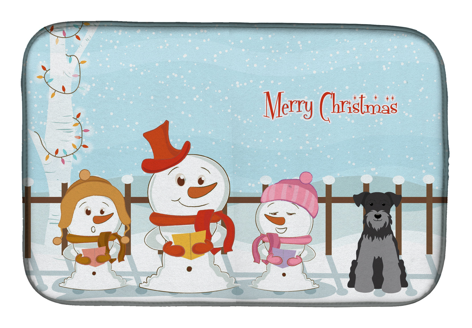 Merry Christmas Carolers Miniature Schnauzer Black Silver Dish Drying Mat Absorbent Dish Drying Mat Pad for Kitchen Counter Dish Drainer Mat for Countertop, 14 x 21", Multicolor