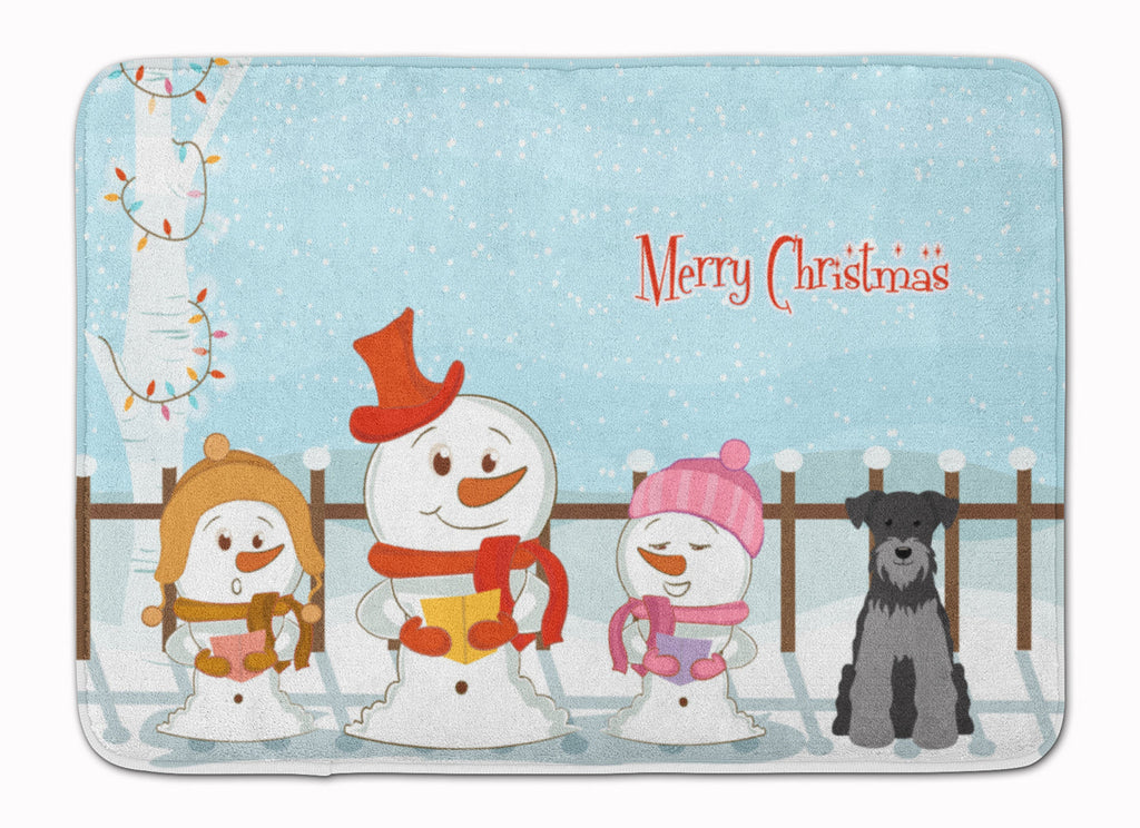 Merry Christmas Carolers Miniature Schnauzer Black Silver Memory Foam Kitchen Mat Machine Washable Anti-Fatigue Cushion Comfort Bath or Kitchen Rug