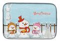 Merry Christmas Carolers Miniature Schnauzer White Dish Drying Mat Absorbent Dish Drying Mat Pad for Kitchen Counter Dish Drainer Mat for Countertop, 14 x 21", Multicolor