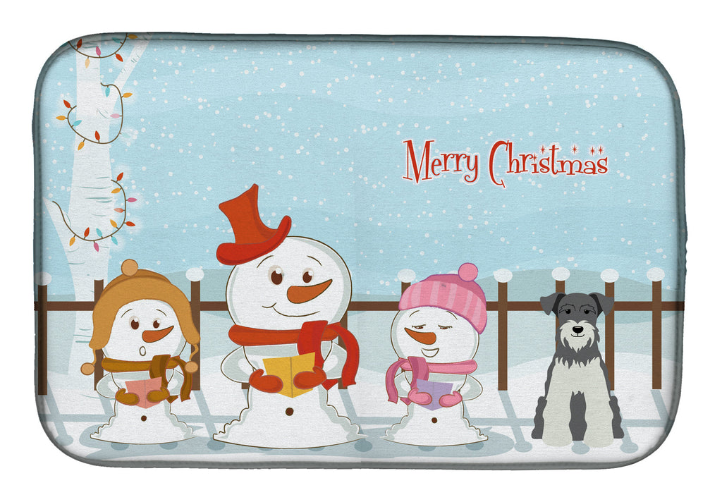 Merry Christmas Carolers Miniature Schnauzer Salt and Pepper Dish Drying Mat Absorbent Dish Drying Mat Pad for Kitchen Counter Dish Drainer Mat for Countertop, 14 x 21", Multicolor