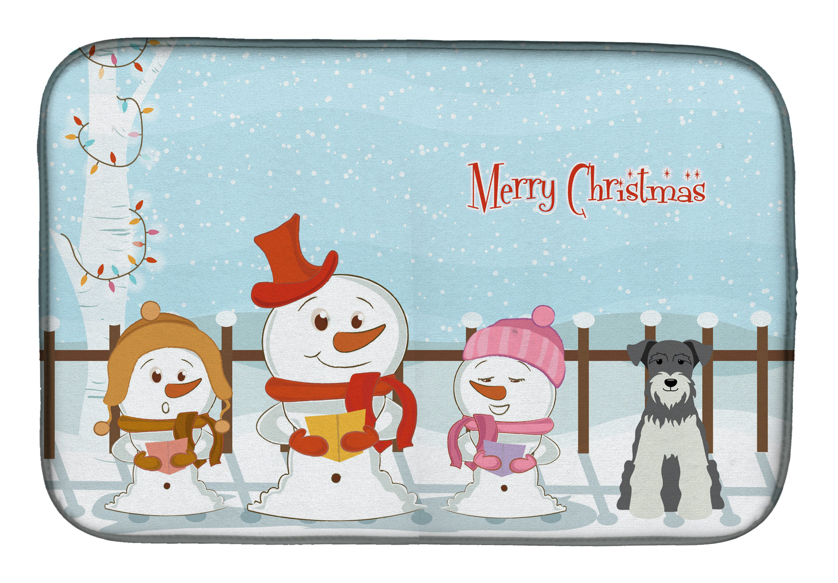 Merry Christmas Carolers Miniature Schnauzer Salt and Pepper Dish Drying Mat Absorbent Dish Drying Mat Pad for Kitchen Counter Dish Drainer Mat for Countertop, 14 x 21", Multicolor
