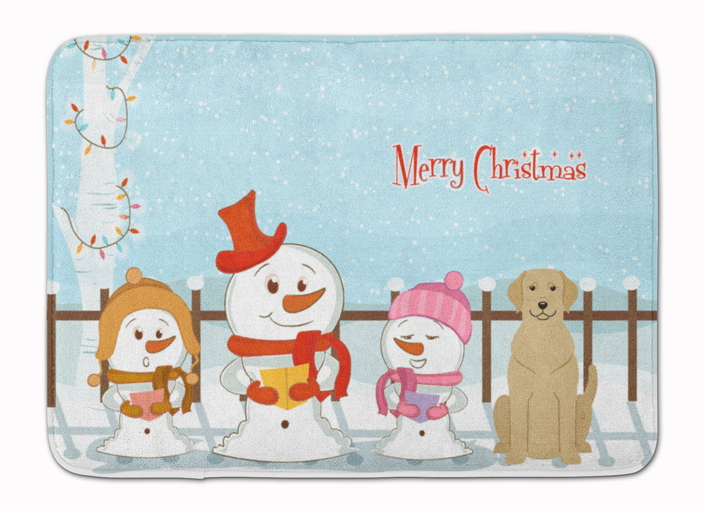 Merry Christmas Carolers Yellow Labrador Memory Foam Kitchen Mat Machine Washable Anti-Fatigue Cushion Comfort Bath or Kitchen Rug