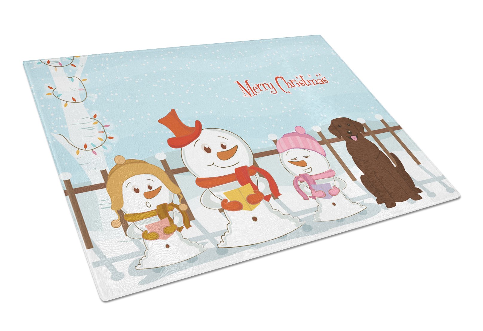 Merry Christmas Carolers Chocolate Labrador Cutting Board Tempered Glass Kitchen Cutting Surface, Heat Resistant Chopping, Non-Slip Feet, Food Prep & Serving