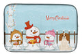 Merry Christmas Carolers Cavalier Spaniel Dish Drying Mat Absorbent Dish Drying Mat Pad for Kitchen Counter Dish Drainer Mat for Countertop, 14 x 21", Multicolor