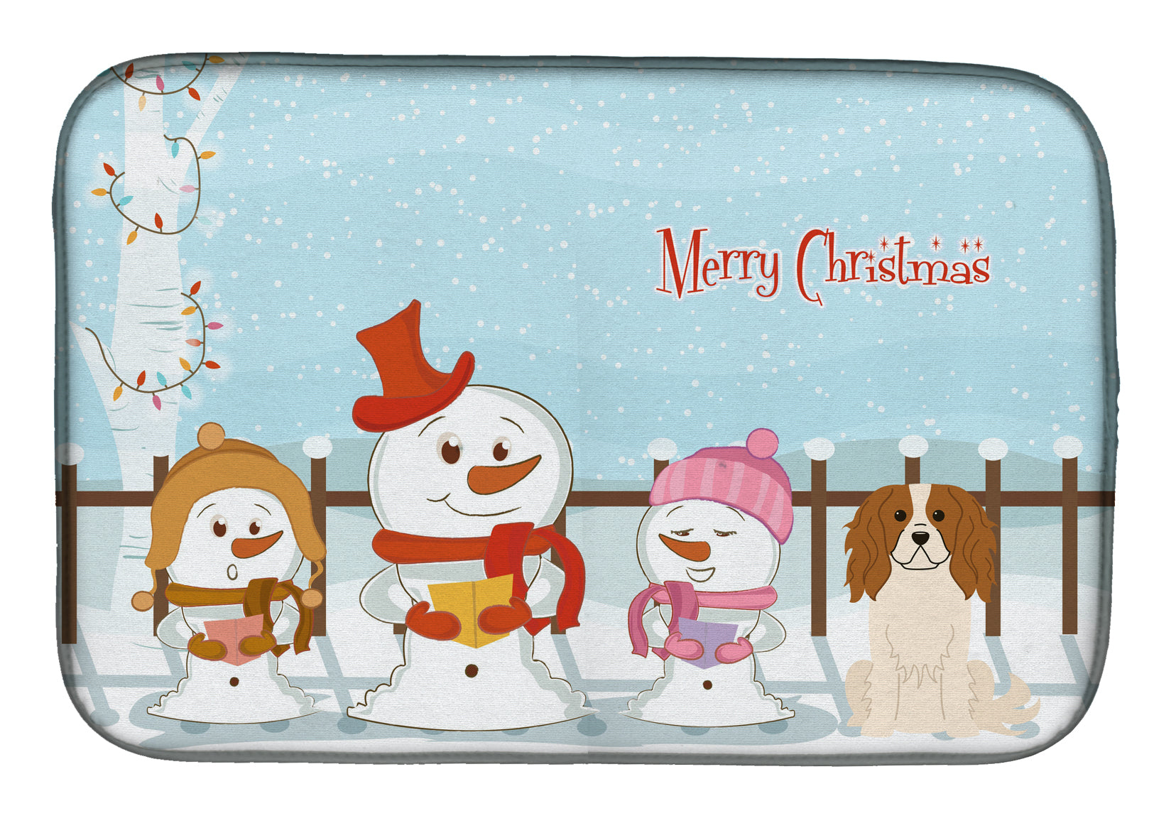 Merry Christmas Carolers Cavalier Spaniel Dish Drying Mat Absorbent Dish Drying Mat Pad for Kitchen Counter Dish Drainer Mat for Countertop, 14 x 21", Multicolor