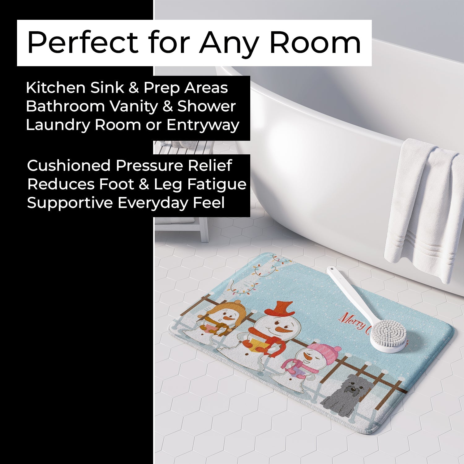 Merry Christmas Carolers Glen of Imal Grey Memory Foam Kitchen Mat Machine Washable Anti-Fatigue Cushion Comfort Bath or Kitchen Rug