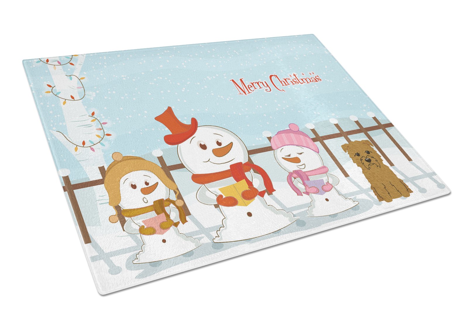 Merry Christmas Carolers Glen of Imal Tan Cutting Board Tempered Glass Kitchen Cutting Surface, Heat Resistant Chopping, Non-Slip Feet, Food Prep & Serving